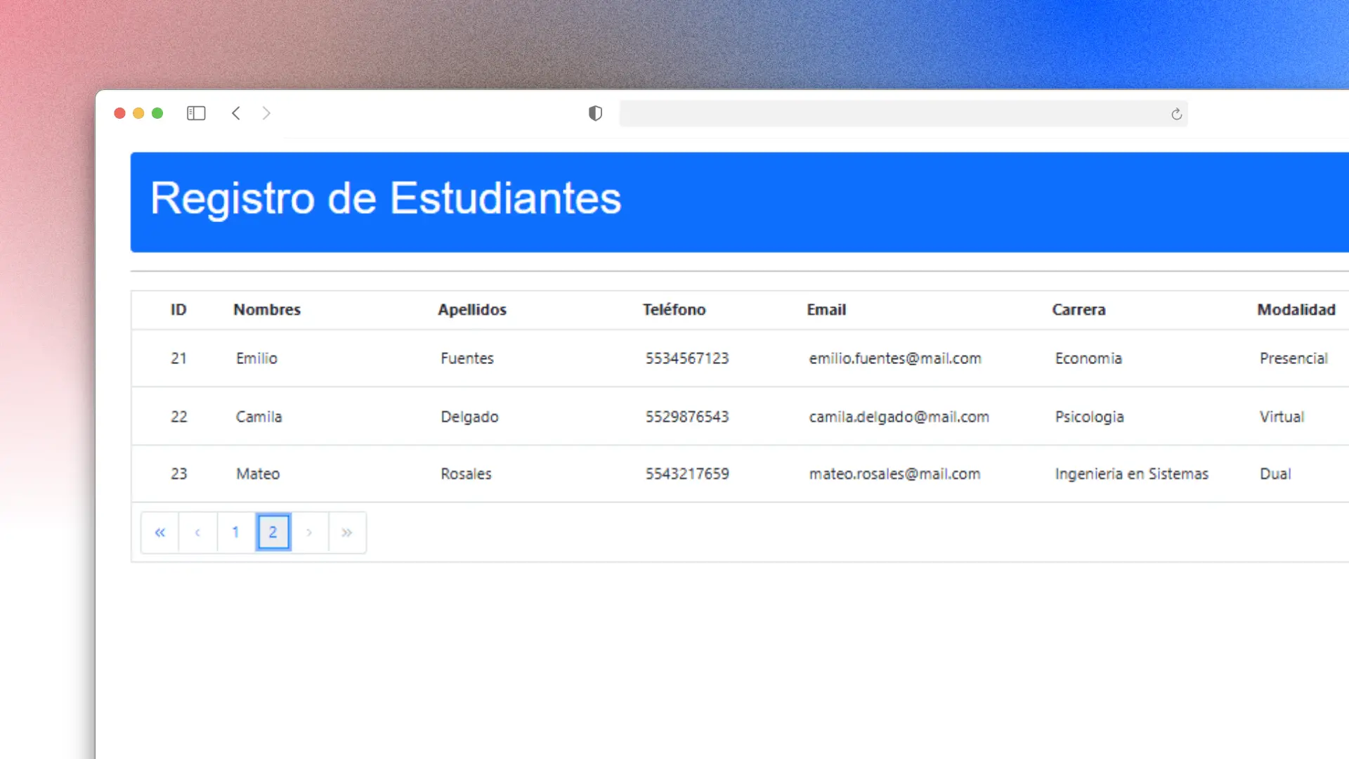 Control de Estudiantes CRUD